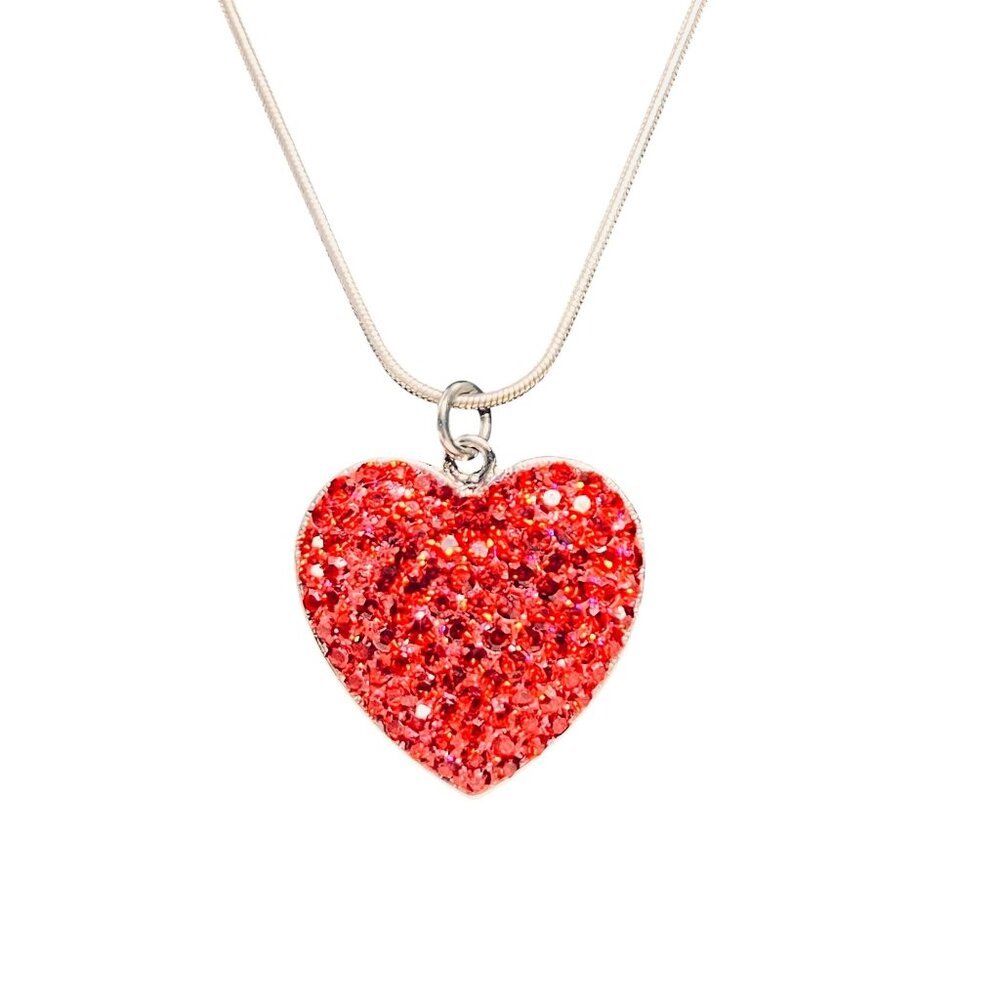 Kirks Folly Silver Tone Snake Chain Necklace W/ Rhinestone Heart Pendant (6280) - Picture 2 of 8